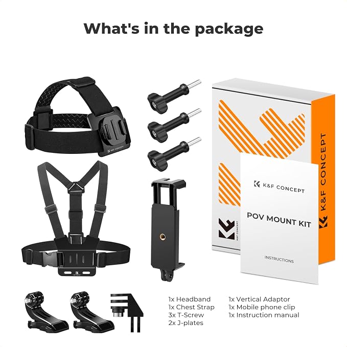 K&F Concept Head Strap & Chest Mount Set Action Camera Accessories Kit | Compatible with GoPro Hero 13 12 11 10 9 8 7 6 5 4 Session DJI Osmo Action 6/3/4/5 Pro Cameras, Quick Release Adjustable - Image 7