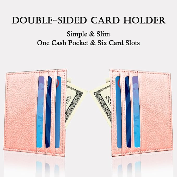 WOXVM Credit Card Holder Wallet RFID Blocking Slim Credit Card Cases Holder Premium Leather Minimalist Front Pocket Small Wallet with 6 Card Slots and 1 Pockets for Men Women (Pink) - Image 4