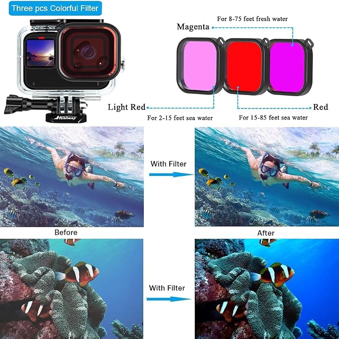 Accessories Kit for Gopro Hero 13 12 11 10 9 Black Waterproof Housing Silicone Case Glass Screen Protector Bundle for Go pro Gopro13 Gopro12 Gopro11 Gopro10 Hero13 Hero12 Hero11 Hero10 Camera 62E - Image 3