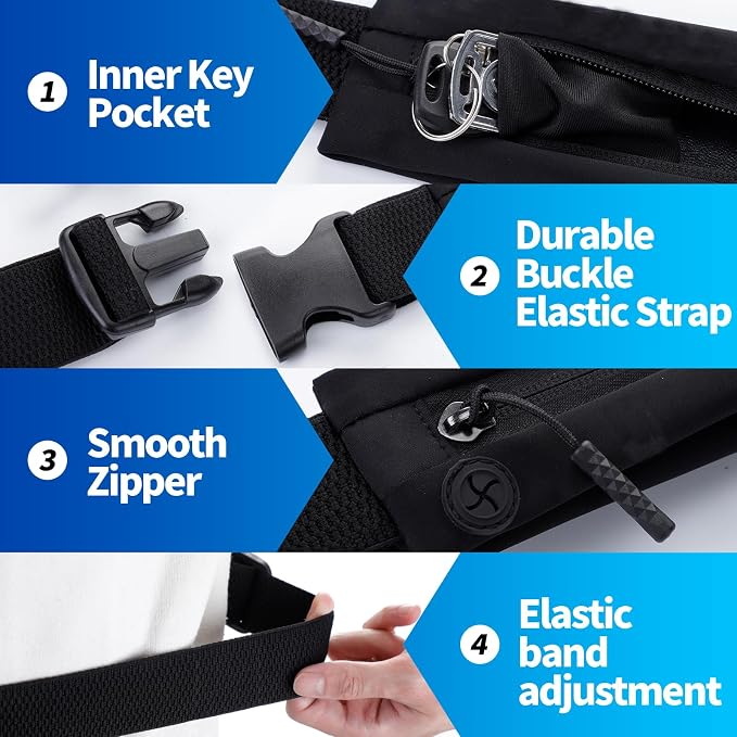 USHAKE Slim Running Belt for Women Men-Runners Phone Holder Fanny Pack, Adjustable, Bounce Free Waist Pouch bag for Workout, Money Belt, Run Gear Accessories Black Nude - Image 7