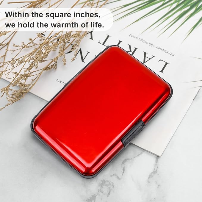 Mini RFID Aluminum Wallet Credit Cards Holder Business Card Case Metal ID Case for Men Women (Red) - Image 6