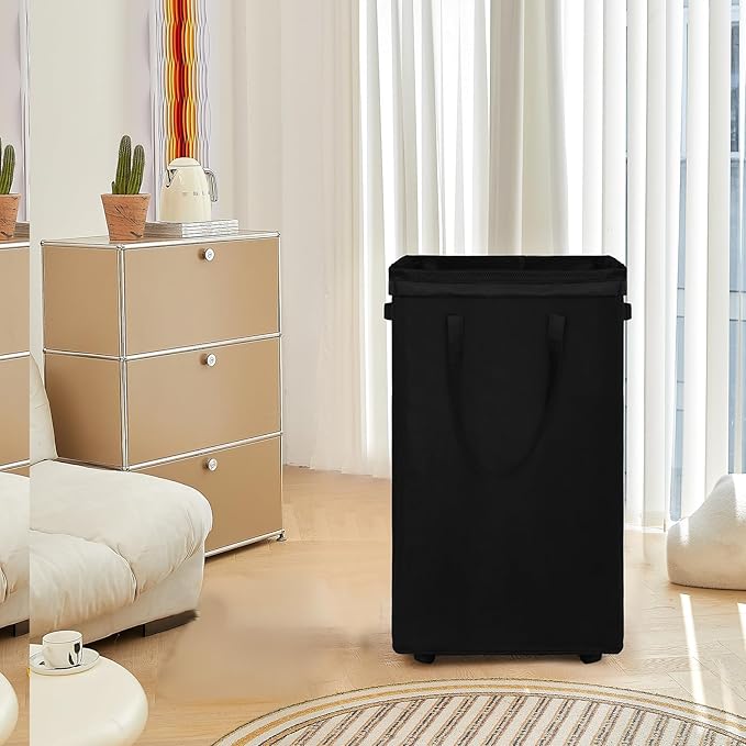 DOKEHOM 90L X-Large Rolling Laundry Basket Hamper on Wheels, Black | Collapsible clothes hamper with removable mesh wash bag. High-capacity foldable washing bin organizer - Image 9