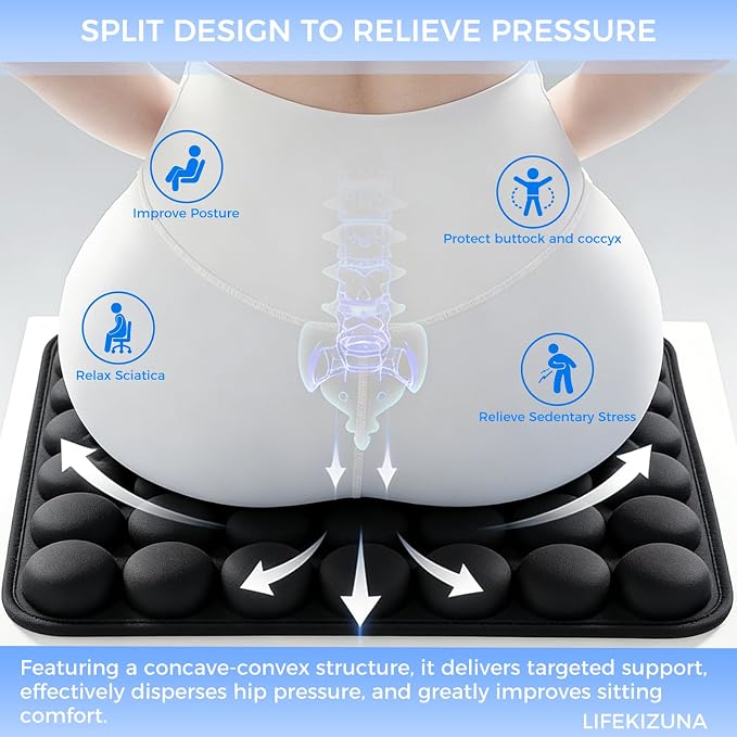 Airplane Seat Cushion, Inflatable Seat Cushion, Travel Cushion | with No External Air Pump, for Car, Airplane, Office, Ergonomic Comfort Support, Adjustable Air Cushion with Non-Skid Bottom - Image 7