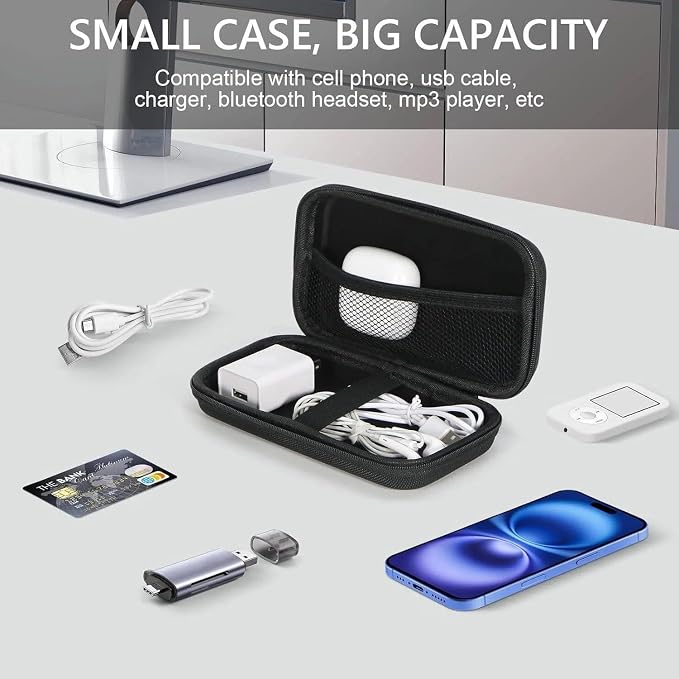 Hard EVA Protective Case, Portable Carrying Bag with Mesh Pocket,Black | Shockproof Bag, Travel Pouch for GPS,USB Drive, USB Charging Cable, Keys, MP3/MP4 Player, Airpods,Elastic Strap - Image 3