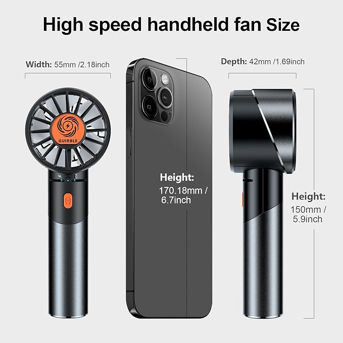 Handheld Fan,Portable Turbo Fan,Powerful Personal Fan(7000rpm High-Speed Motor,Battery Work 3-16 H),USB Rechargeable Mini Handheld Fan for Travel/Outdoor/Gift/Makeup (Black) - Image 5