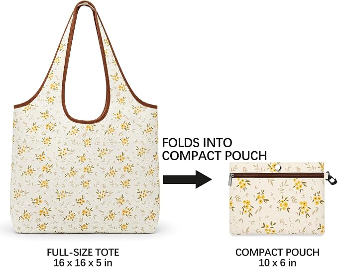 Montana West Foldable Canvas Tote Bag for Women Large Shoulder Bag with Built-In Zip Pouch - Image 5