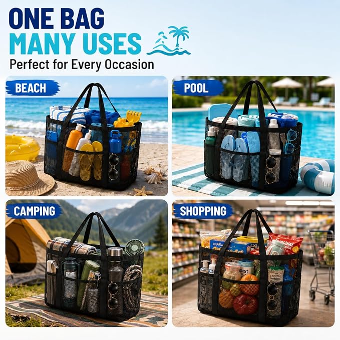SRISE Mesh Beach Bag - Large Beach Tote Bag for Family Beach Bag for Toys & Vacation Essentials - Image 9