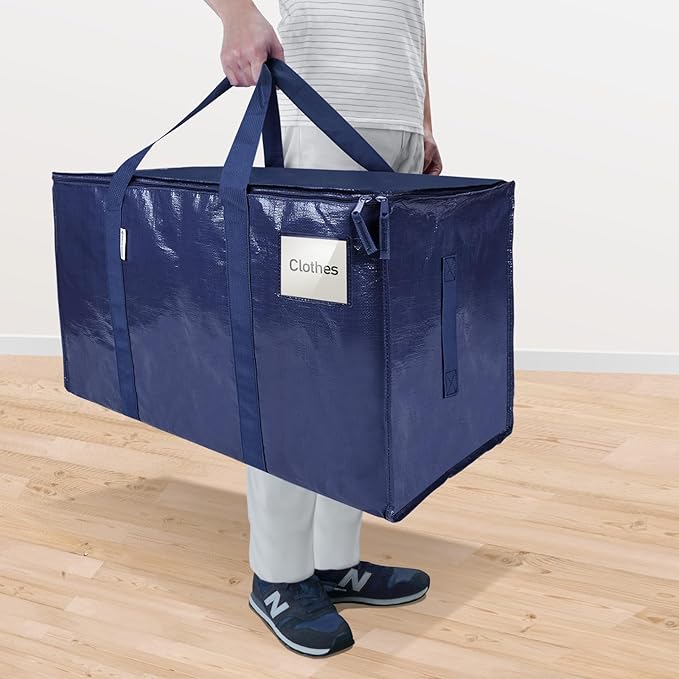 TICONN 6 Pack Extra Large Moving Bags Heavy Duty with Zippers & Carrying Handles, Durable Storage Bags Moving Boxes for Closet Organizers and Storage (6 Pack, Navy) - Image 2
