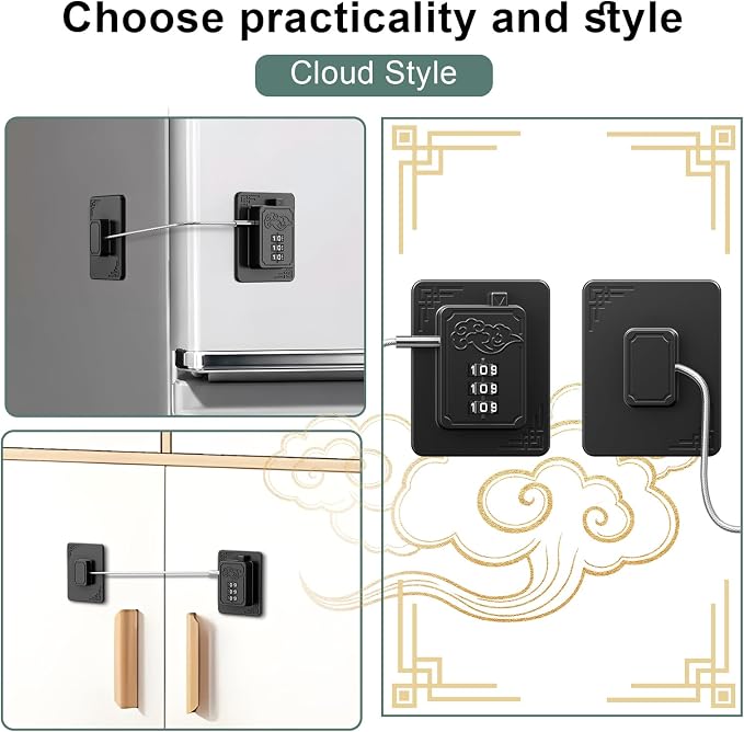 2-Pack Password Refrigerator Lock, Combination Child Proof Safety Lock，Baby Proofing fridge lock，Door Latches for Fridge Cabinet Drawer Closet, Freezer Lock No Keys Needed (Black) - Image 2