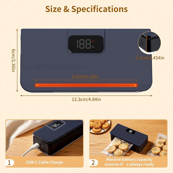 Rechargeable Mini Bag Sealer,6 Adjustable Levels Portable Heat Sealer With Cutter & Magnetic For Food Storage,Sealing Machine For Chip Plastic & Mylar Bags,Kitchen Gadgets for Food Resealer& Freshness - Image 6