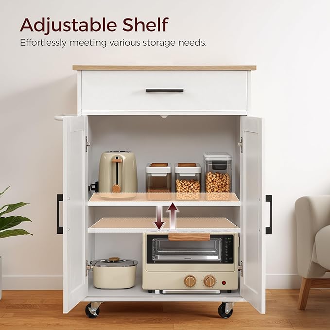 MAHANCRIS Kitchen Island on Wheels with Drop Leaf, Folding Countertop Kitchen Island Cart, Kitchen Island Table with Towel Rack, Drawer, for Kitchen, Dining Room, White and Natural KINW12501 - Image 5