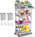 Goovilla 4 Tier Rolling Utility Cart Organizer with Removable Drawer, Grey | Stable and Sturdy Rolling Storage Carts with 2 Lockable Wheels for Bathroom, Kitchen, Snack, Craft, Makeup, Baby Essentials by Goovilla