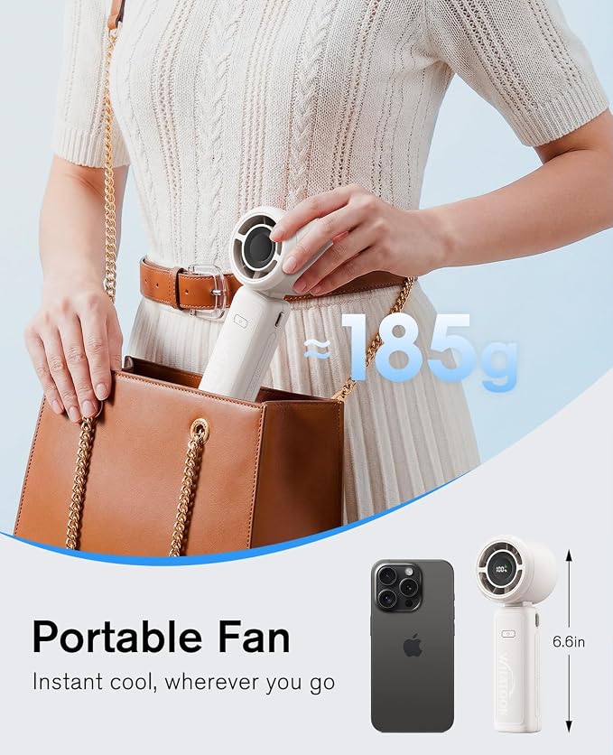 WHATOOK Portable Personal Handheld Fan: High Speed Cooling Fan, 12 Hours Battery Life, USB Rechargeable, Small Essentials for Women Cruise Travel, Beach Vacation (Ivory White) - Image 5