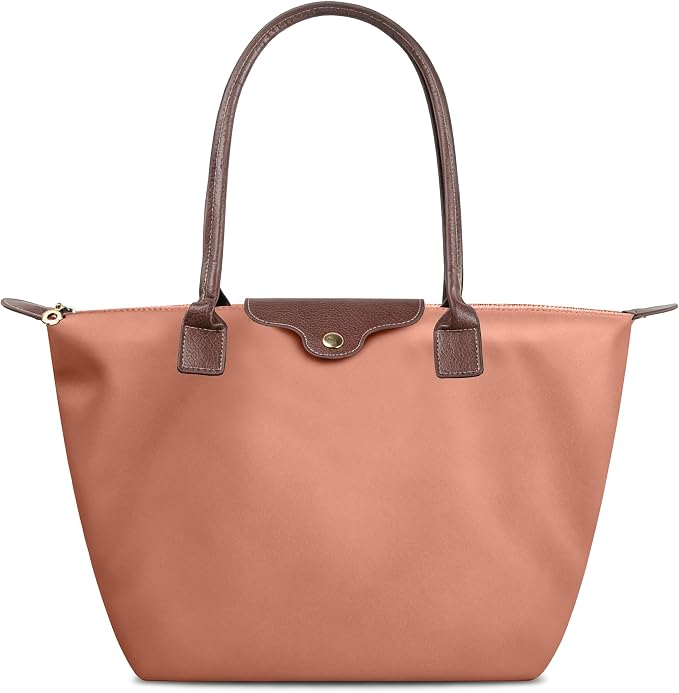 Nylon Tote Bag for Women, Lightweight Foldable Shoulder Tote with Zipper, Large Work Travel Bag for Everyday Use by ALUWU