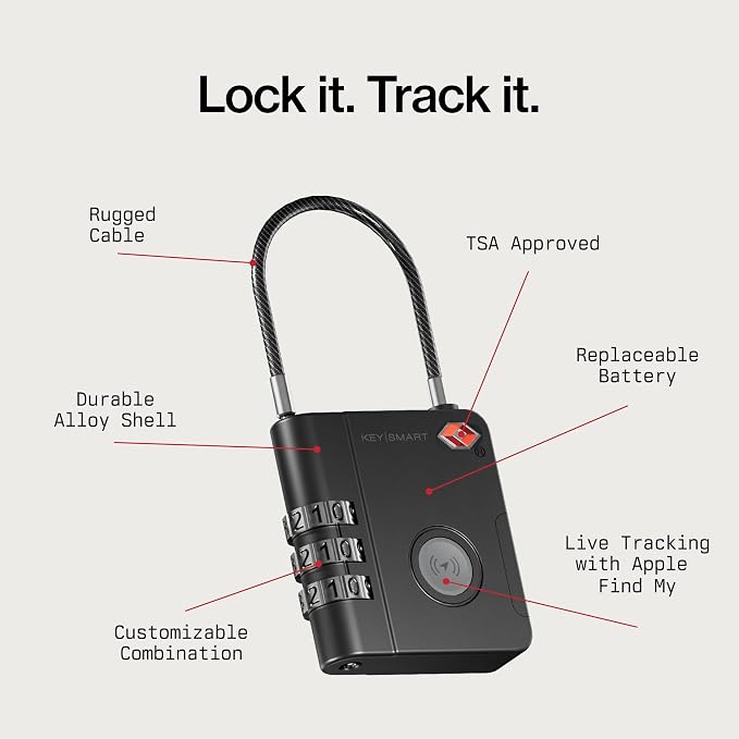 KeySmart SmartLock Tracking Luggage Locks, TSA Locks for Luggage, GPS Tracker, Combination Lock Compatible with Apple Find My App, Best Travel Essentials, Replaceable Non-Rechargeable Battery (5 Pack) - Image 2