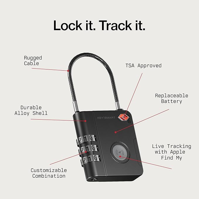 KeySmart SmartLock Tracking Luggage Locks, TSA Locks for Luggage, GPS Tracker, Combination Lock Compatible with Apple Find My App, Best Travel Essentials, Replaceable Non-Rechargeable Battery (1 Pack) - Image 2