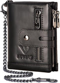Anti-Theft Mens Wallet with Chain Genuine Leather ID Window Purse with RFID Blocking Bifold Double Zipper Coin Pocket with Gift Box by Unknown