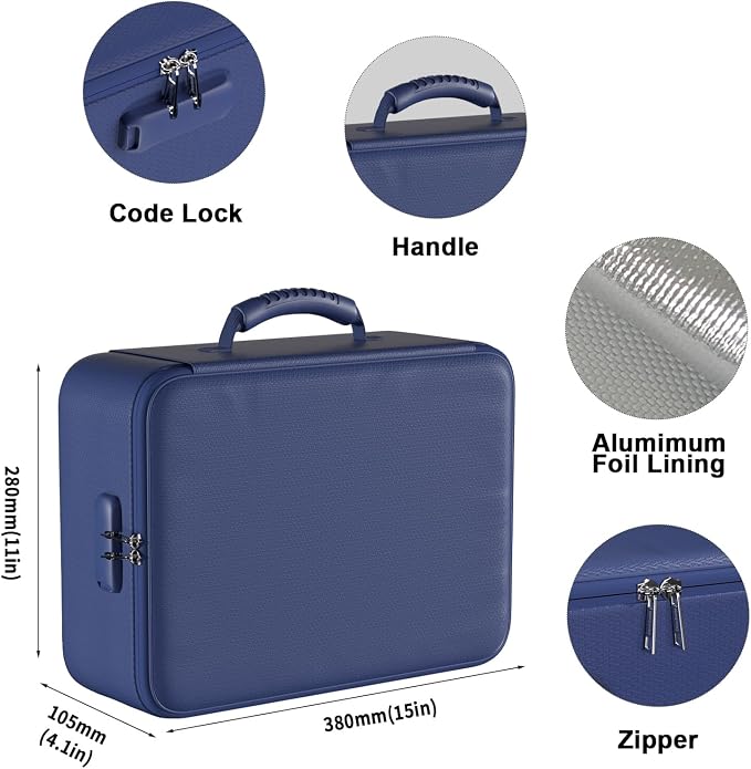 DocSafe 5200°F Fireproof Document Organizer Box with Lock, Blue (Soft) | Heat Insulated 8 Layers File Protection Bag,Water-Resistant Zipper,Portable Home Office Travel Safe Storage for Files,Laptop - Image 6