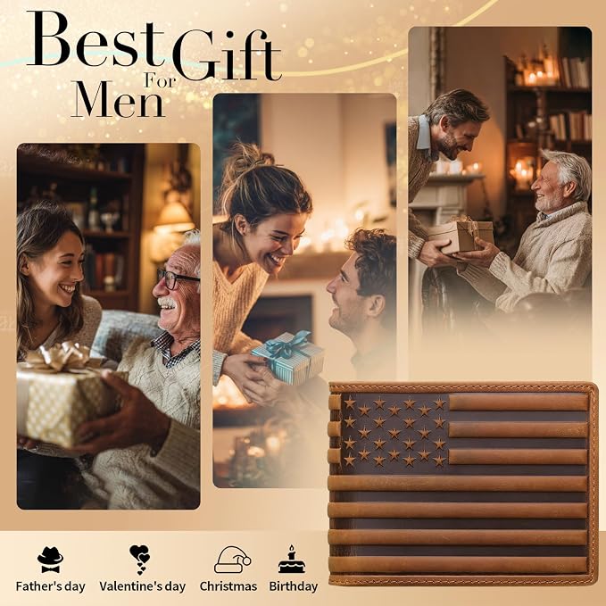 Wallet for Men-Genuine Leather RFID Blocking Bifold Stylish Wallet American Flag Wallet With 1 ID Window (Brown, Without ID Window) - Image 9