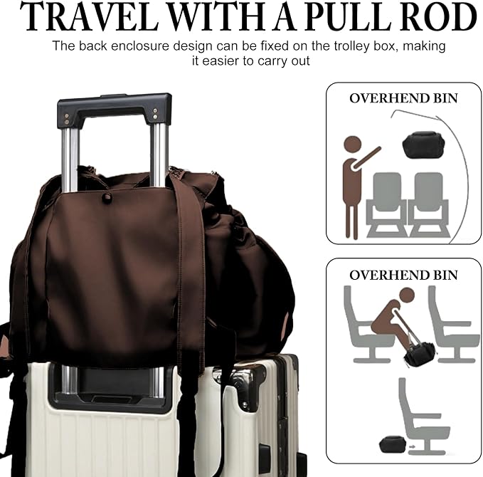Travel Tote Bag for Women Men | 36-55L Expandable Weekender Overnight Bag, Luggage Sleeve, Water Resistant Gym Duffel Bag - Image 7