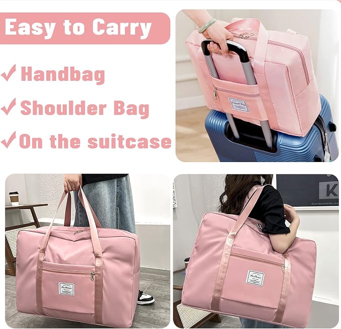 Duffel Bags for Traveling Women Sports Gym Tote Bag Water Resistant Travel Carry on Duffel Bag Weekend Overnight Bag (Pink) - Image 7