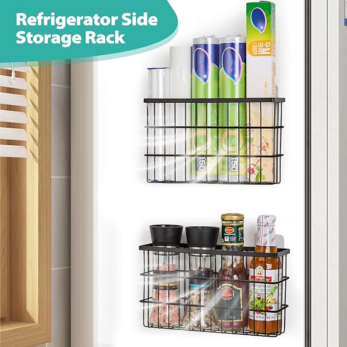 Sinnsally 2 Pack Cabinet Door Organizer,Self Adhesive Lid Organizers Inside Cabinet Storage Boxes,Hanging Storage Basket Organizer Wall Mounted Pantry Caddy Cup Holder for Kitchen,Fridge,Bathroom - Image 6