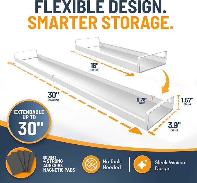 Extendable Steel Over the Stove Shelf for Back of Stove (16 to 30 Inches) Magnetic Stove Top Shelf for Kitchen Stove, Over Stove Shelf for Back of Stove - Over the Stove Spice Rack Shelf (White) - Image 6