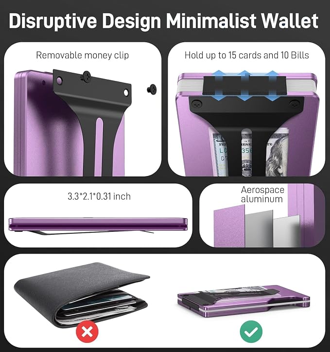 Minimalist Wallet for Men, Slim Metal RFID Blocking Wallet Credit Card Holder Money Clip & Cash Strap, Scratch-Resistant Holds 15 Cards,Ideal Gift for Men | Matte Pink - Image 7