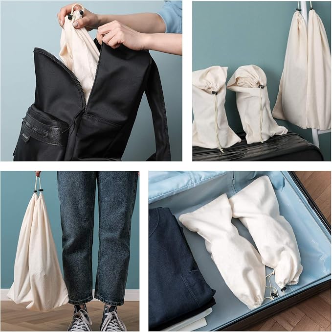 PlasMaller Shoe Storage Bags 100% Cotton with Drawstring for Men and Women for Travel Protecting and Storing Shoes - Image 6