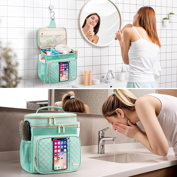 Tealari Large Toiletry Bag for Women Men,Bathroom Bag,Water Resistant Shower Bag,Makeup Bag,Portable Shower Caddy for College Dorm,Hanging Travel Toiletry Bag with Transparent Waterproof Phone Pocket - Image 8