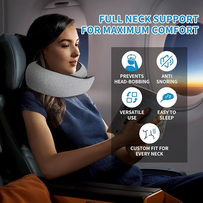 100% Memory Foam Neck Travel Pillow, Neck Pillow Airplane with Eye Mask & Ear Plugs, Ergonomic Portable Design, 360° Support Stowable Pillows Best for Travel Pillow for Plane, Car, Home, Work - Image 4