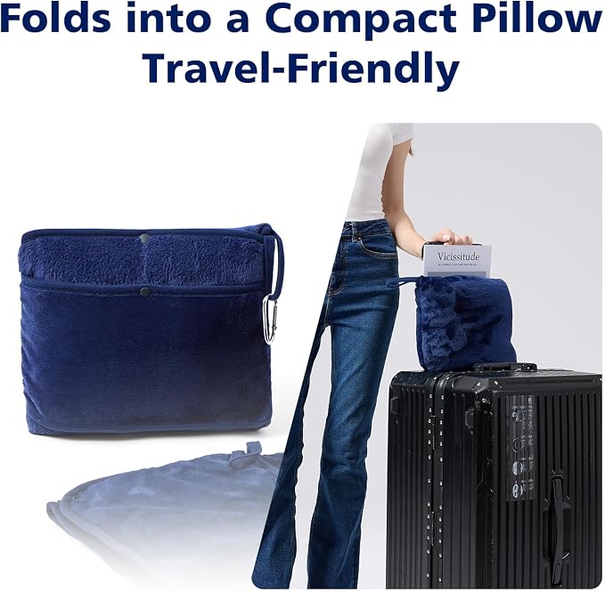 Packable Travel Throw Blanket, Navy Blue | Soft lightweight wearable travel accessory with carry pouch, airplane blanket, road trips, office naps,outdoor camping - Image 3