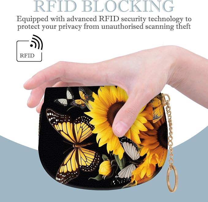 Women's Slim RFID Wallet – Compact Leather Card Holder Wallet for Women, 9 Card Slots RFID Blocking Credit Card Organizer, Small Travel Wallet - Sunflower Butterfly - Image 5