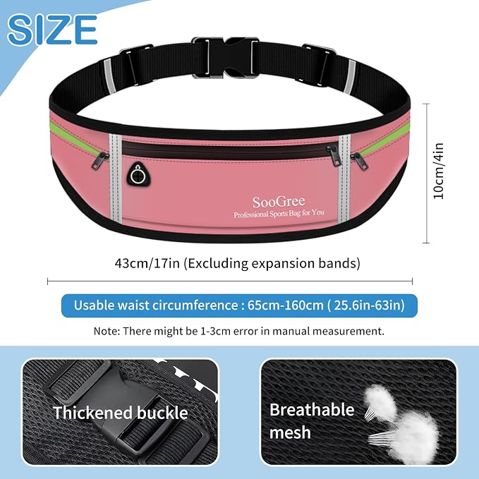 SooGree Slim Running Belt Sport Fanny Pack for Women Men,Reflective Waist Pack Runner Pouch Belt, Zipper Waterproof Running Phone Holder Jogging Pouch for Phone Money (GSP8806 Pink) - Image 2