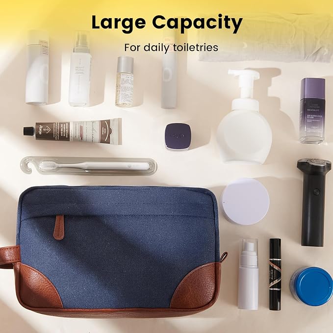 Vorspack Canvas Travel Toiletry Bag for Men, Large, Navy Blue | Water-Resistant Travel Bag for Toiletries, Large Capacity, Organized Compartment, Suitable for Shaving, Grooming, Accessories - Image 6