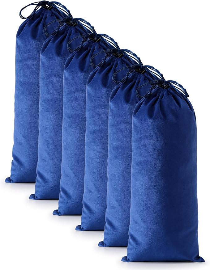 6 Pcs Single Shoe Bags for Travel, Velvet Bag, Palace Blue, 17.3x8.6 Inch | Washable & Reusable Travel Shoe Bags, Dustproof Shoe Bags with Drawstring Closure, Suitable for Travel, Home Storage by WelcometoFantasyLife