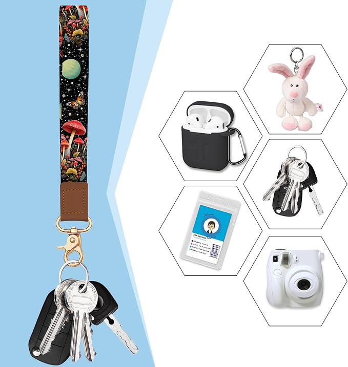 Blusabaca Women Credit Card Holder, Small RFID Wallet with Wristlet Strap | Mushroom, Removable Keychain, Case Zipper, PU Leather, Cash Coin Pocket, Business Purse with Key Lanyard, Ladies Female Gift - Image 4