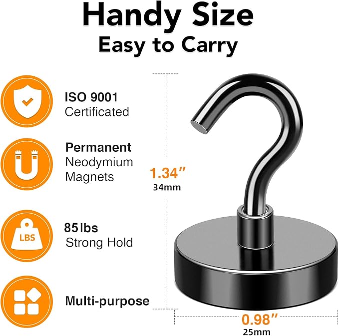85LBS+ Magnetic Hooks, Strong Cruise Cabin Ship Essentials Black | Heavy Duty Magnet Hooks, Must Have Super Strong Metal Hanger for Grill, Fridge, Kitchen, Classroom, Vacation 10Pcs - Image 4