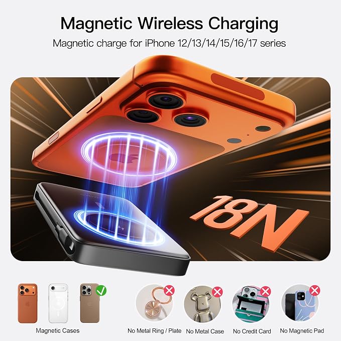 No More Forget Cables! 10000mAh Ultra Slim Magnetic Power Bank, Built-in USB-C & iPhone Cable, 20W Portable Charger with Foldable Stand, for iPhone 17/16/15/14/13/12 Series - Image 9