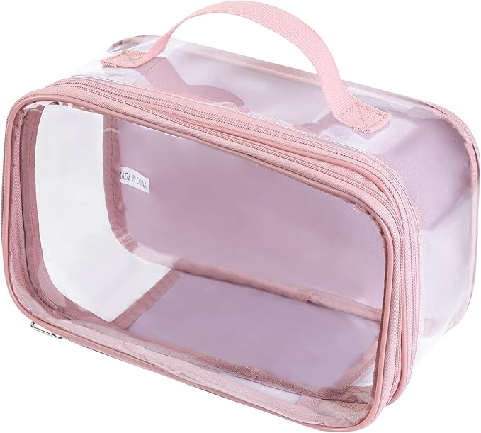 BORMELUN Large clear travel pouch,TSA approved toiletry reusable organizer with zipper proof purse makeup case carry On (Pink) by BORMELUN