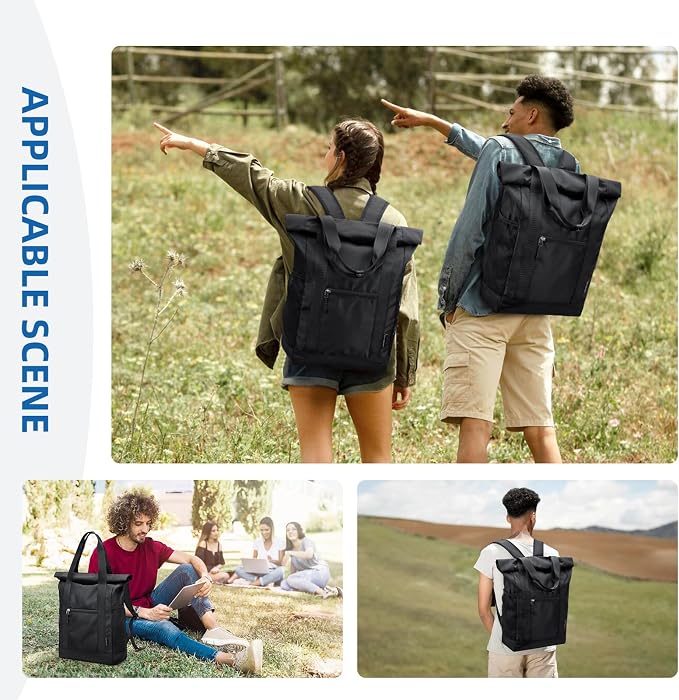 Foldable Convertible Tote Backpack Lightweight Versatile Nylon Daypack for Women Men Work Leisure Travel,Black - Image 2
