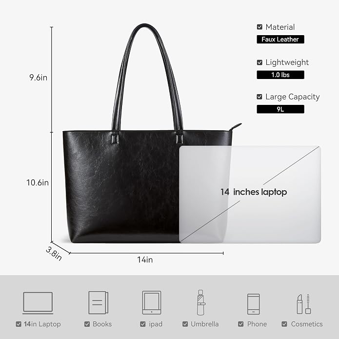 KALIDI Tote Bag Zipper Shoulder Bag Vegan Leather Purses Satchel for Women | Large Casual Handbag for Work Commuting Dating College Everyday - Image 5