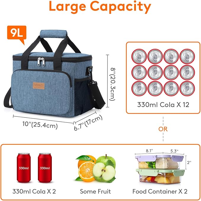 Lifewit Medium Lunch Bag, Insulated Lunch Box, Soft Cooler Cooling Tote for Adult Men Women, Light Blue 12-Can (9L) - Image 4