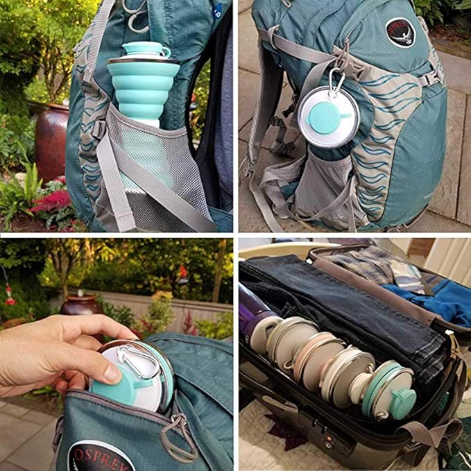 Collapsible Water Bottle, Camping Cup With Carabiner, Reuseable Silicone Foldable Leak Proof Portable Sports Travel Water Bottles For Outdoor, Travel Gym Hiking, BPA Free, Cycling Cups with Carabiner - Image 3