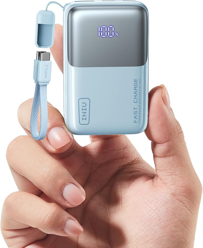 INIU Portable Charger, Ultra Mini 10000mAh 45W Fast Charging Power Bank | Flight-Safe, USB-C Cable, Travel Essential, 45W Battery Phone Pack for iPhone 17 16 Samsung S26 Google iPad etc, Light Blue by INIU