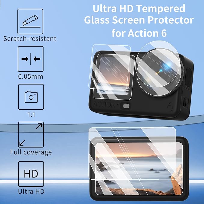 YETAKKR Camera Protection Kit for DJI OSMO Action 6 Aluminum Grip Set - 11-Piece Bundle: Street Photography Handle + Protective Cage + 9H Screen Protector + Wrist Strap Bundle Accessories - Image 7