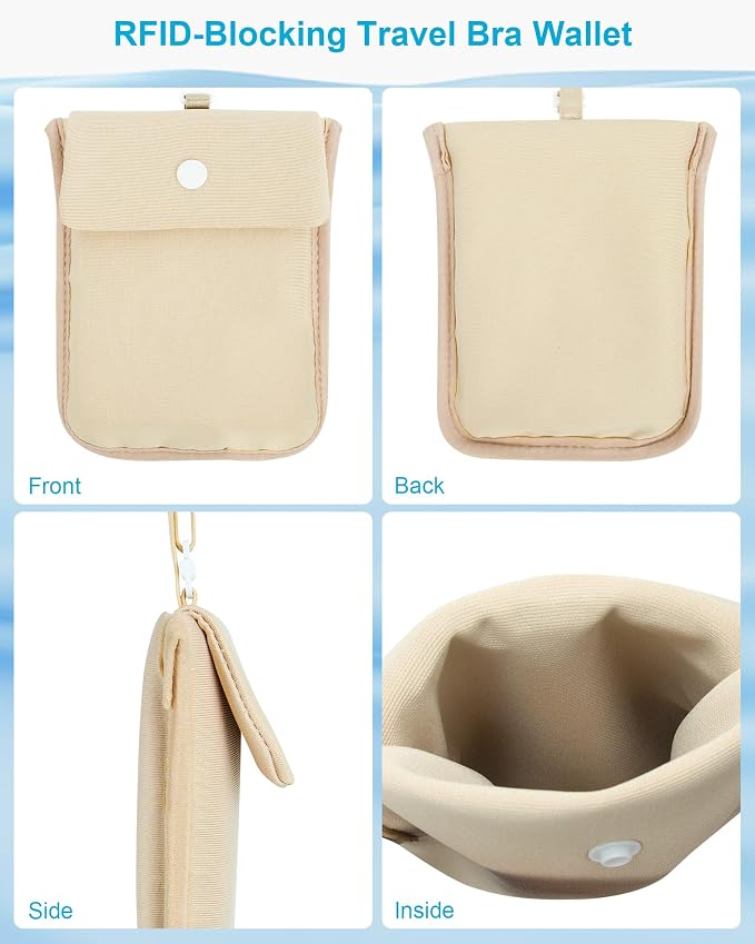 One RFID Blocking Sweat Proof Slim Hidden Travel Money Belt, One RFID Blocking Travel Bra Wallet - Image 8