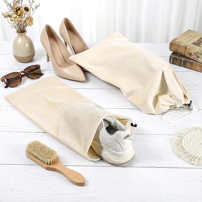 8 PCS Single Shoe Bags for Traveling, 18×9 Inch Travel Shoe Bags Velvet | Fits Size 13 for Packing in Suitcase with Drawstring Shoes Storage Bag Dust-Proof for Underwear, Toy Storage-Beige - Image 7