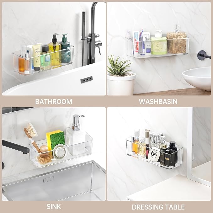 PAVSTINE 2 Pcs Clear Shower Shelf, Large Bathroom Wall Mounted Shower Caddy | No Drill Self Adhesive Bathroom Organizer with Self Adhesive Tape - Image 6