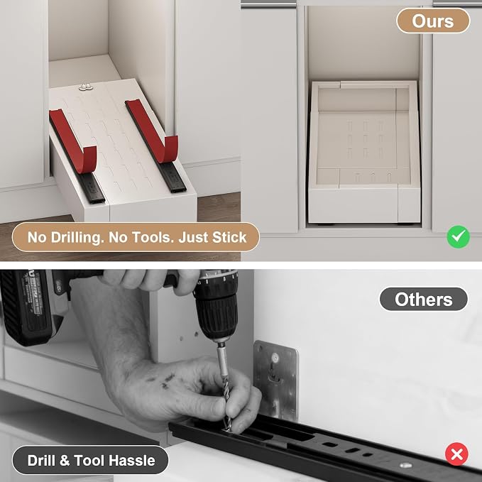 Fokyfok Pull out Cabinet Organizer,7"-11"W,17"-24"D,Expandable,Adhesive | No Drill,Roll out Drawers,Adjustable Slide out Shelves for Kitchen,Pantry,Framed and Framless Cabinets,White,1PC - Image 5